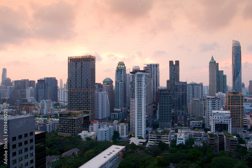 Bangkok city scape with famous landmark down town at dusk.