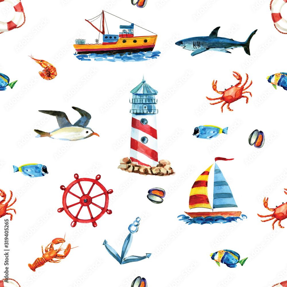Watercolor seamless sea background. Watercolor seamless sea background.