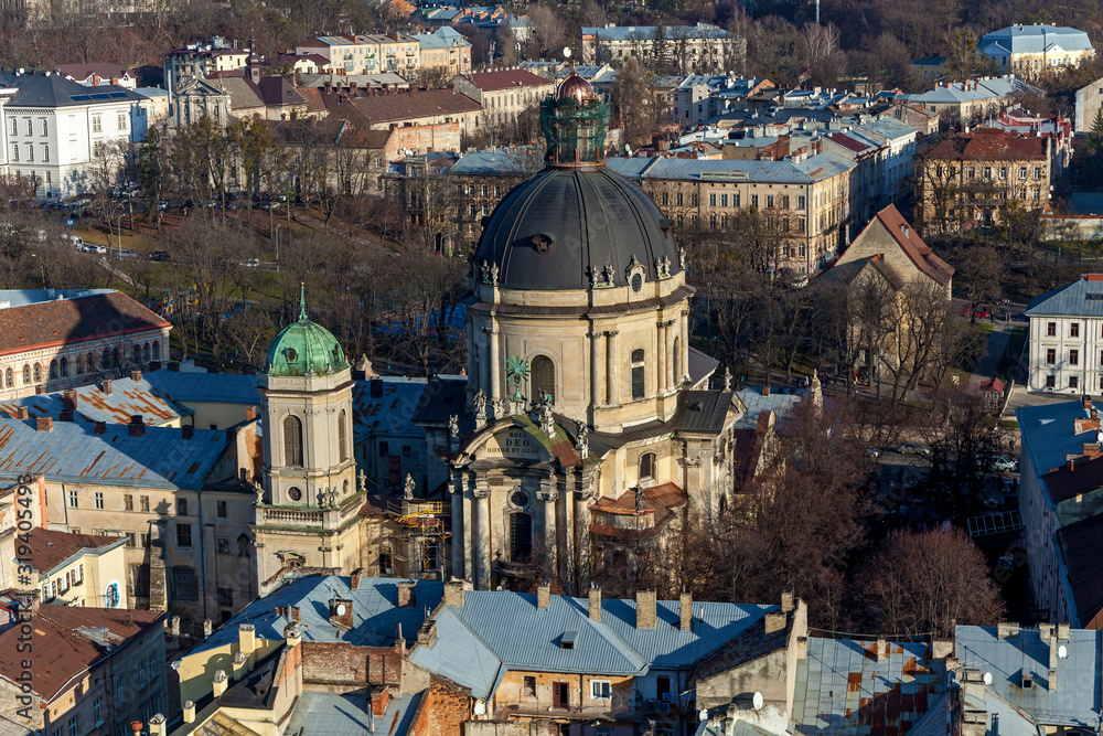 A beautiful view of the Dominican Cathedral in Lviv, Ukraine