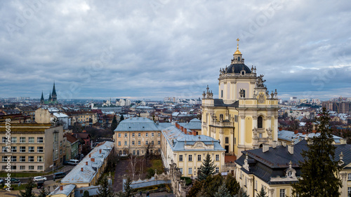 The top view of the cityscape of Lviv city