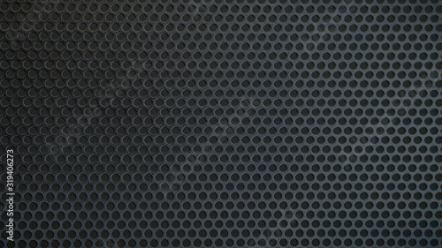 Metal background, black steel plate with holes,Black metal texture steel background. Perforated sheet metal.