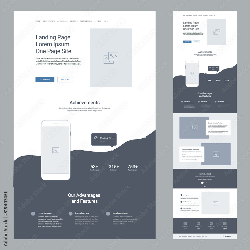 Vetor de Landing page design template for business. One page website ...