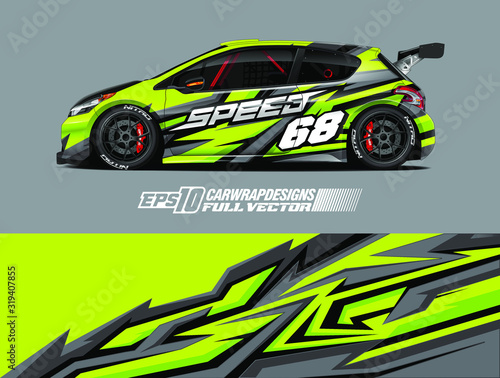 Car wrap decal graphic design. Abstract stripe racing background designs for wrap cargo van  race car  pickup truck  adventure vehicle. Full vector Eps 10