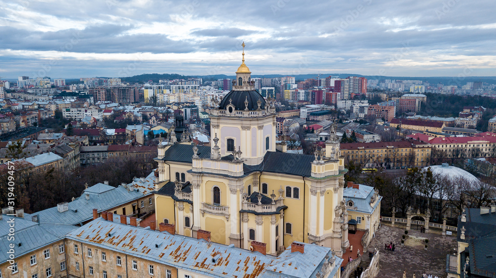 The top view of the cityscape of Lviv city
