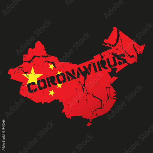 Mapa Chin z napisem coronavirus. Ilustracja wektorowa