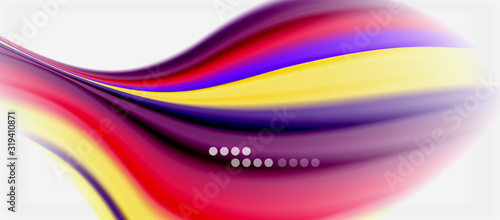 Wave lines abstract background, smooth silk design with rainbow style colors. Liquid fluid color waves. Vector Illustration