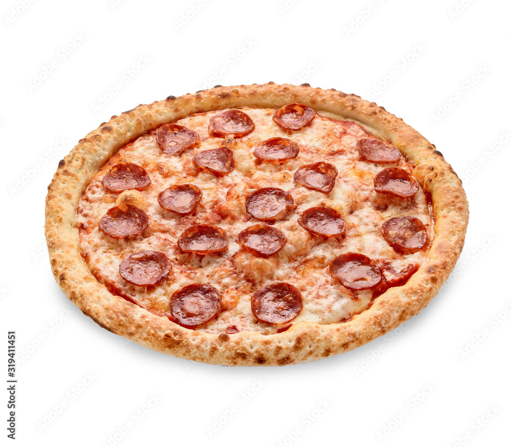 Popular pizza topping in American-style pizzerias on white background Popular pizza topping in American-style pizzerias on white background