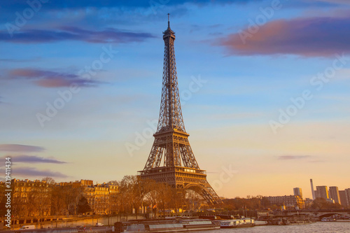 Beautiful view with Twlight of Sunset sky scene at Eiffel tower, Paris. France