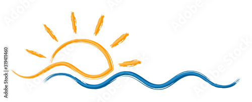 Sun and Blue Wave Symbol. 