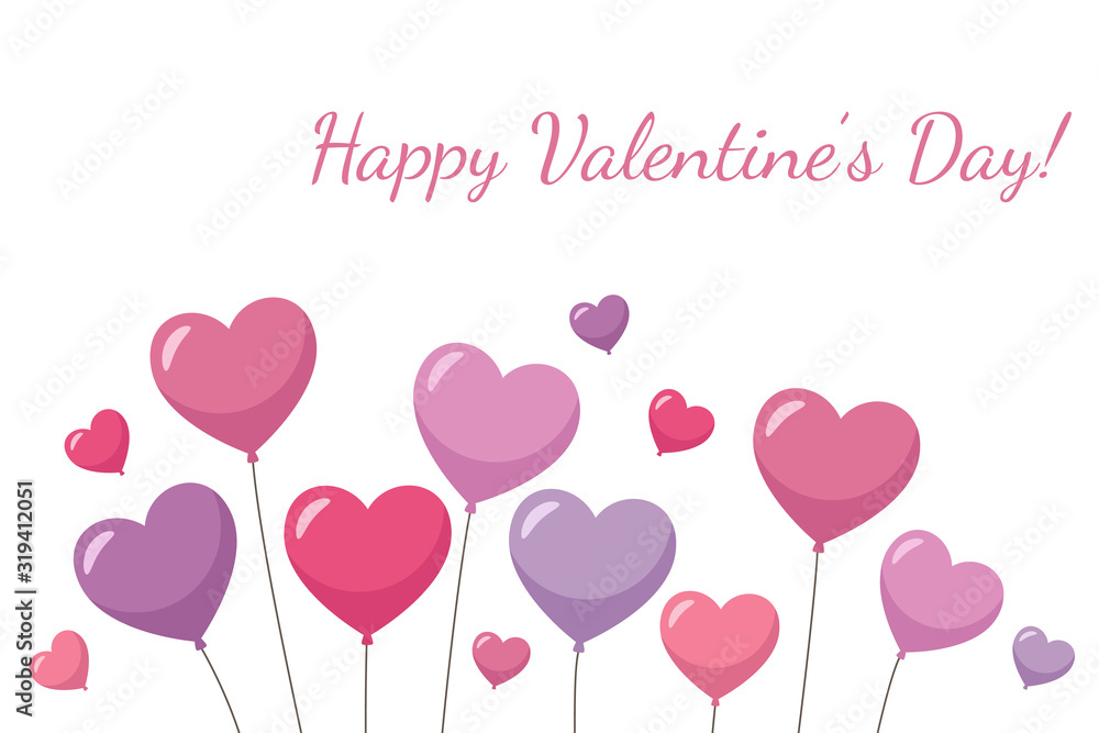 Happy Valentine's Day background, greeting card, banner, poster with heart balloons. Vector illustration in cartoon style