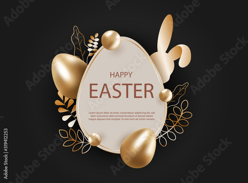 Happy Easter, easter bunny, easter background, easter banners, easter flyer, easter design. Abstract silver easter egg on black background. Vector eps10 illustration