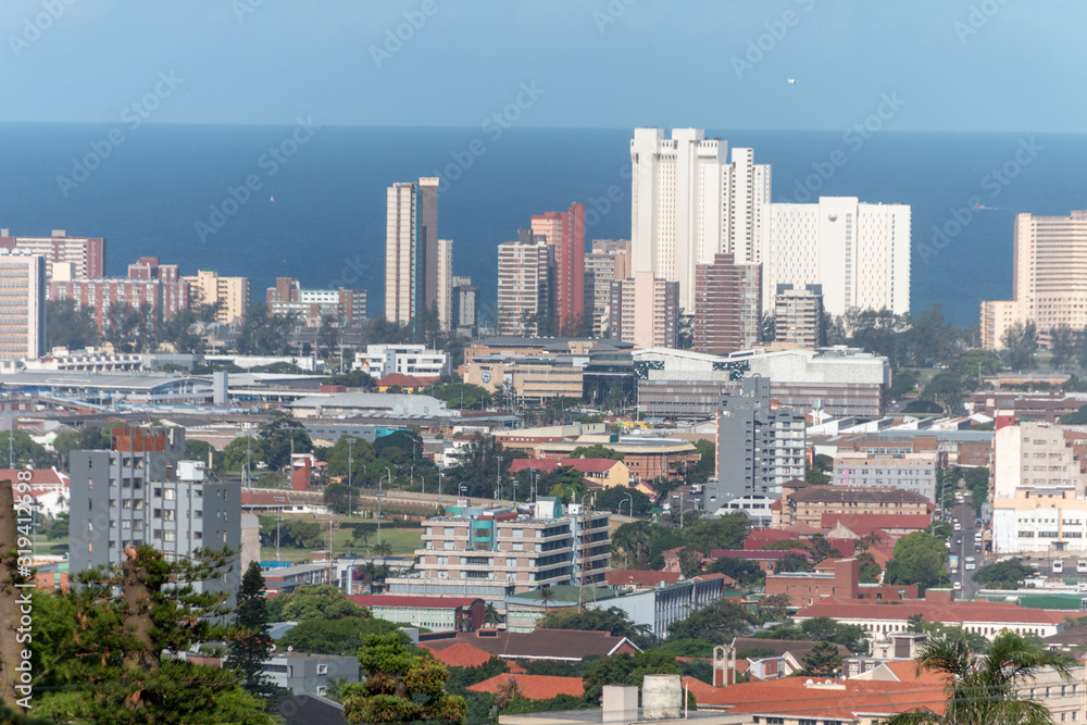 Fototapeta premium Durban-South Africa-January 2020-A view of durban central, glenwood, and the ocean in the distance