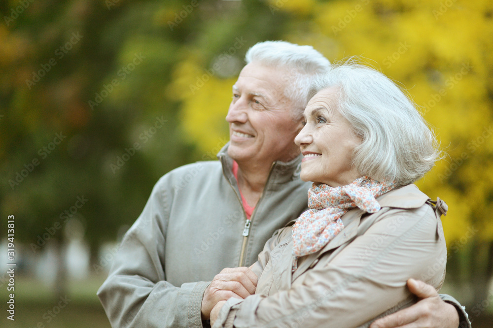 Happy senior couple posing in the park Happy senior couple posing in the park