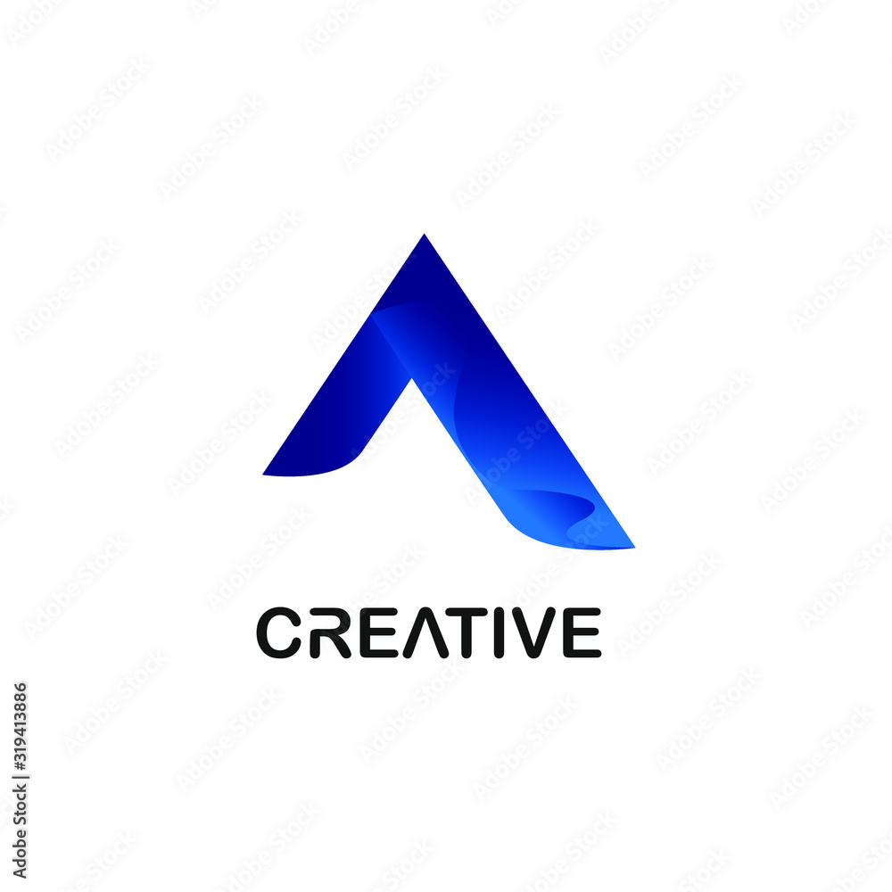 creative logo letter A with a gradation of blue wave color combination. white background. modern template. initials company symbols and unique design requirements. illustration vector creative logo letter A with a gradation of blue wave color combination. white background. modern template. initials company symbols and unique design requirements. illustration vector