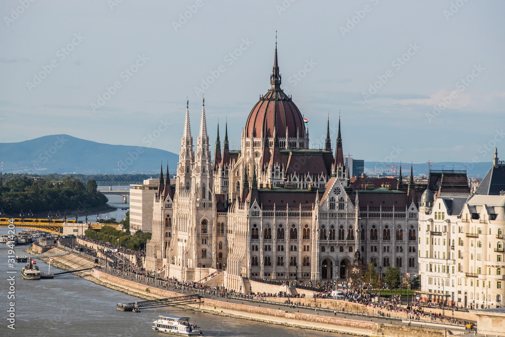Panorama of Budapest on the banks of the Danube River 