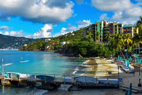 Frenchman's cove, St. Thomas, United States Virgin Islands, Caribbean Sea Coastline, Vacation Destination, Beach With Palm Trees, Tropical Travel, Scenic Waterfront