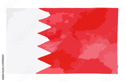Watercolor style vector illustration of flag of Bahrain in red and white ink
