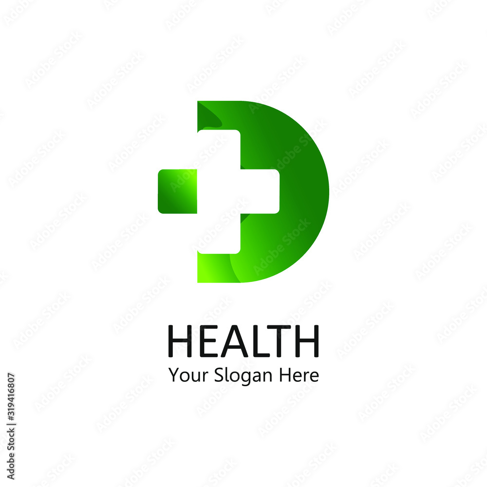 health logo letter D, with a combination design of the letters D and plus into one logo / symbol that is unique and elegant.grading gradation green.isolated health logo letter D, with a combination design of the letters D and plus into one logo / symbol that is unique and elegant.grading gradation green.isolated