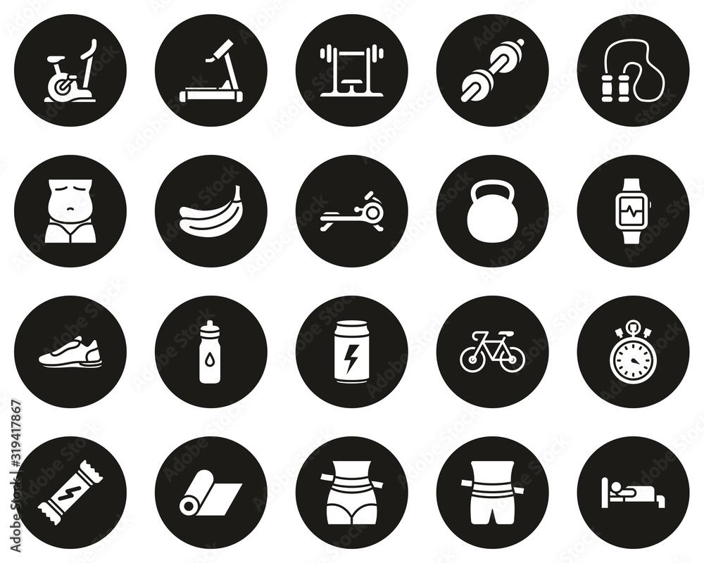 Home Exercise Icons White On Black Flat Design Circle Set Big Home Exercise Icons White On Black Flat Design Circle Set Big