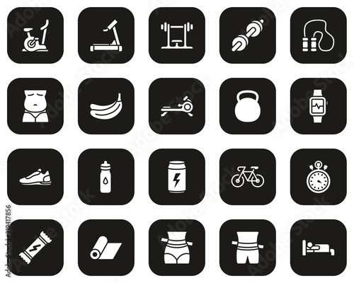 Home Exercise Icons White On Black Flat Design Set Big