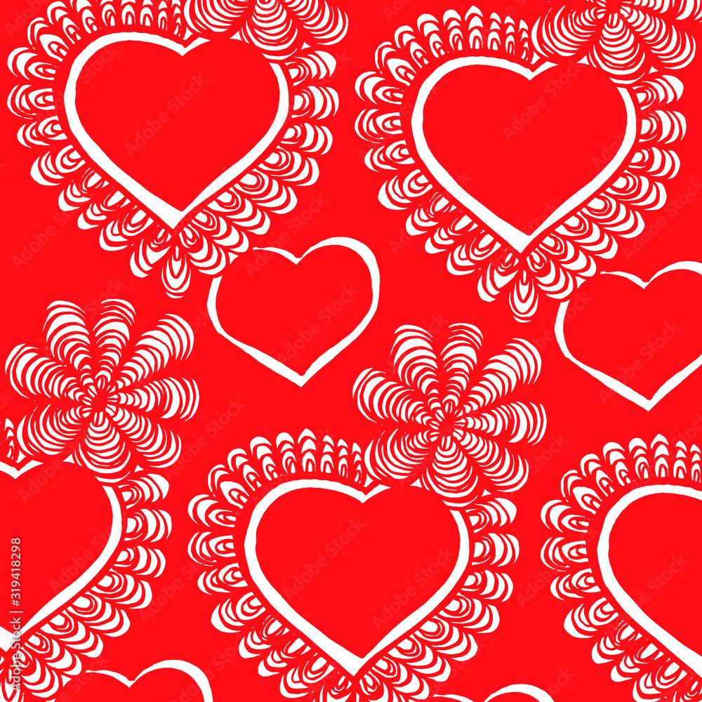  Vector image. Pattern in the form of abstract hearts, flowers.