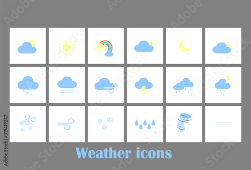 Weather forecast tablet mobile symbols widget icons set with clouds and rainbow . Big vector set flat design. Weather forecast for mobile app and website