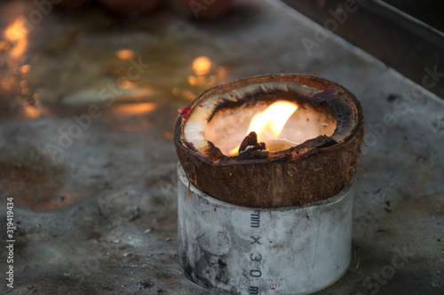Coconut oil lamps for sacred fire