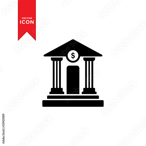 Bank icon vector. Money sign on bank icon. Flat design style on white background.