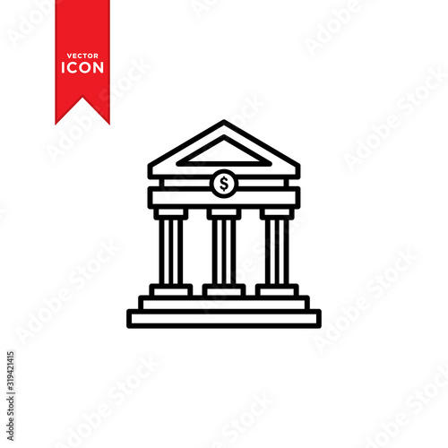 Bank icon vector. Money sign on bank icon. Flat design style on white background.