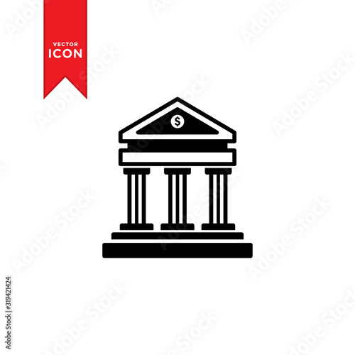 Bank icon vector. Money sign on bank icon. Flat design style on white background.