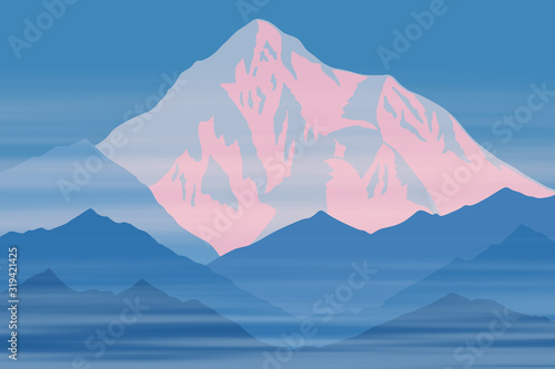 Vector drawing of K2 - Chogori. Traveling in the mountains, climbing.