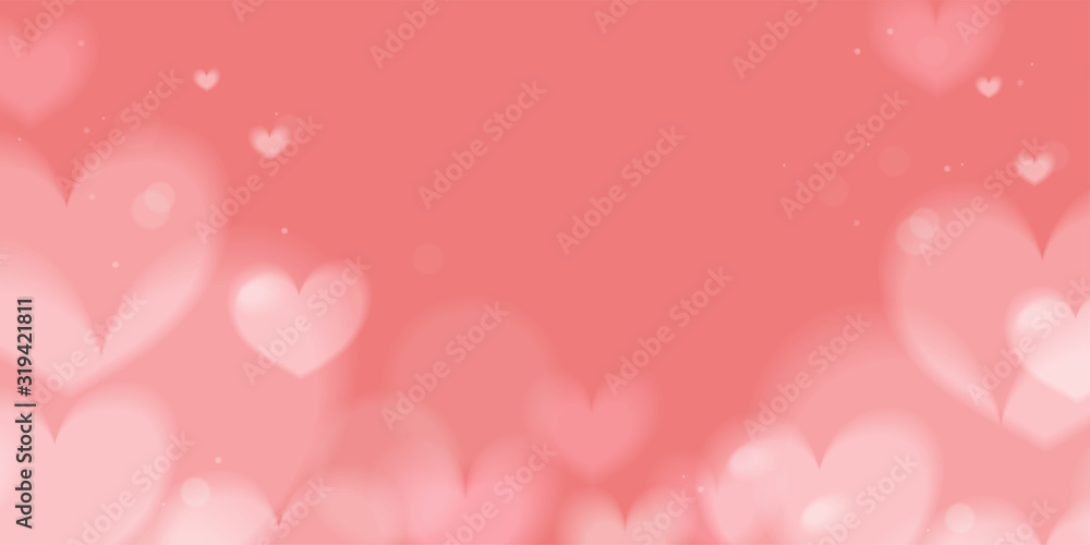 Romantic gentle blurred background banner with hearts, vector EPS10