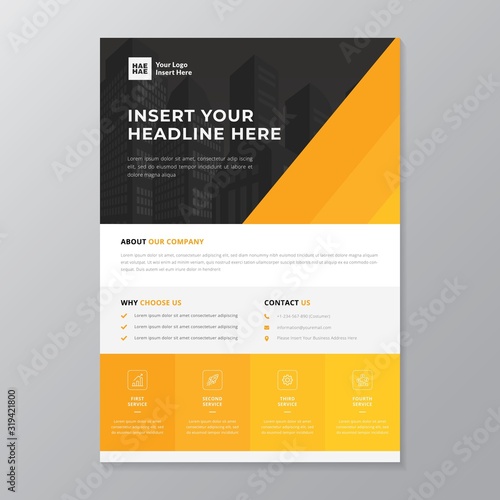 A4 modern elegant business template flayer poster pamphlet brochure with space for photo background in orange, black, grey and white color cmyk ready to print vector editable layer
