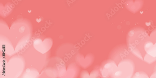 Romantic gentle blurred background banner with hearts, vector EPS10