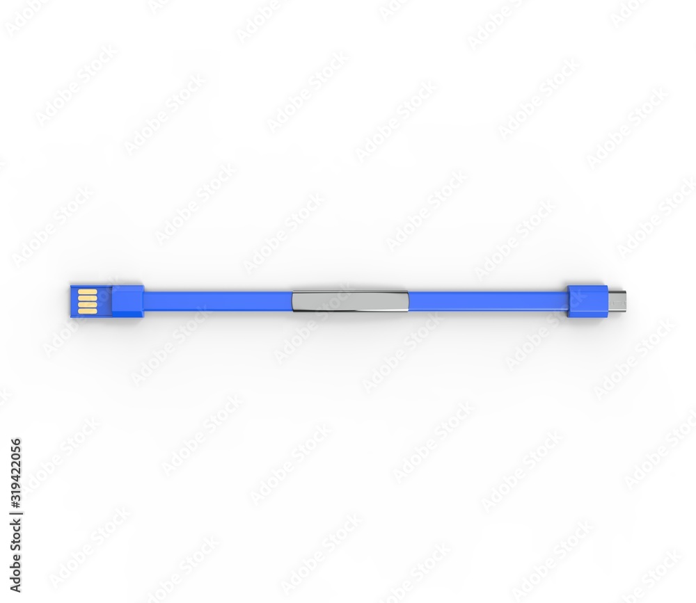 Blank wearable bracelet charging line USB data cable for promotional branding. 3d render illustration. Blank wearable bracelet charging line USB data cable for promotional branding. 3d render illustration.