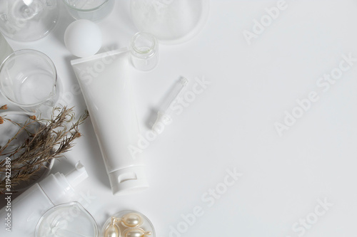 beauty treatment medical skincare and cosmetic lotion cream serum oil mockup bottle packaging product on white decor background, healthcare and medicine concept