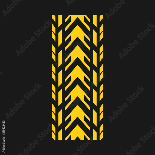 Track tread yellow RGB color icon. Detailed automobile, motorcycle tyre marks. Car winter wheel print. All-terrain vehicle tire trail. Isolated vector illustration on black background