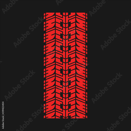 Wheel traces red RGB color icon. Detailed automobile, motorcycle street tyre marks. Car summer wheel print. Vehicle tire trail. Isolated vector illustration on black background