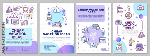 Cheap vacation ideas brochure template. Camping. Advance booking. Flyer, booklet, leaflet print, cover design with linear icons. Vector layouts for magazines, annual reports, advertising posters