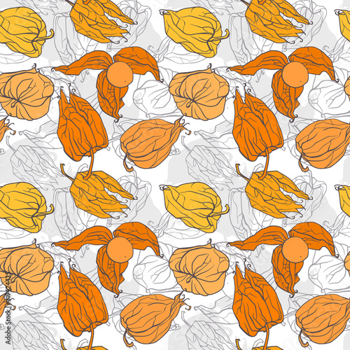 Decorative winter cherry pattern. Vector seamless background. 