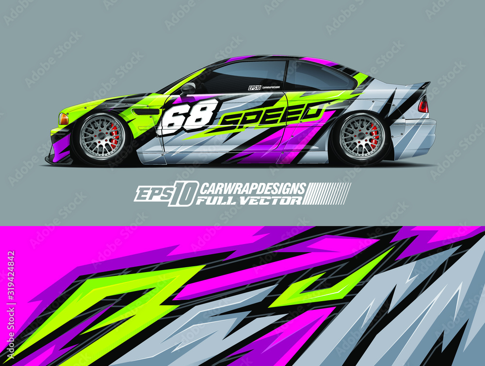 Car wrap decal graphic design. Abstract stripe racing background designs for wrap cargo van, race car, pickup truck, adventure vehicle. Full vector Eps 10 Car wrap decal graphic design. Abstract stripe racing background designs for wrap cargo van, race car, pickup truck, adventure vehicle. Full vector Eps 10