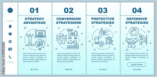 Business strategies onboarding vector template. Achieving goals. Conversion funnel. Marketing, development. Responsive mobile website with icons. Webpage walkthrough step screens. RGB color concept