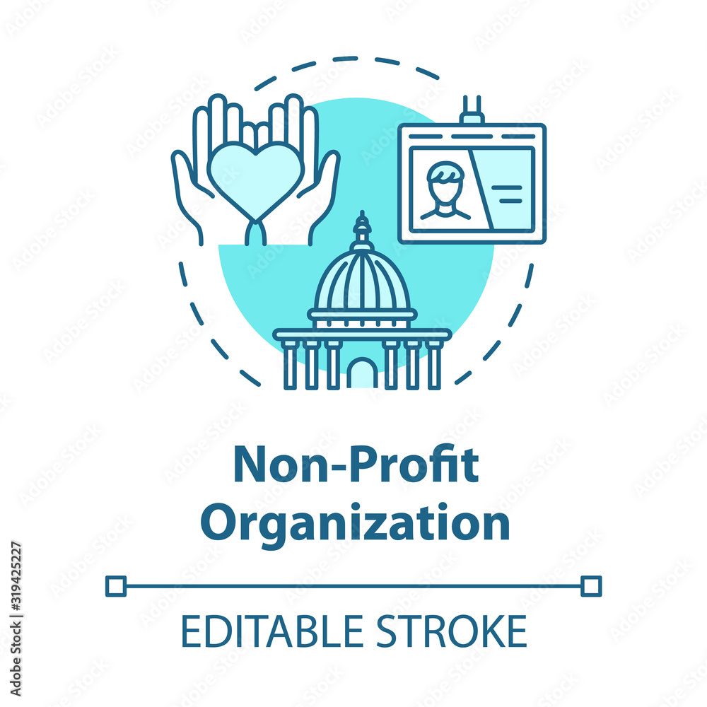 Non-profit organization concept icon. Volunteering and goodwill. Social services center. Philanthropy idea thin line illustration. Vector isolated outline RGB color drawing. Editable stroke