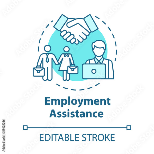 Employment assistance concept icon. Hiring for job. Career application. Graduate support. Vacancy application idea thin line illustration. Vector isolated outline RGB color drawing. Editable stroke