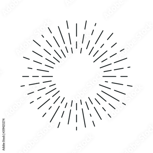 Rays linear drawn symbol. Rays grunge backdrop. Sign isolated on white background. Vector illustration