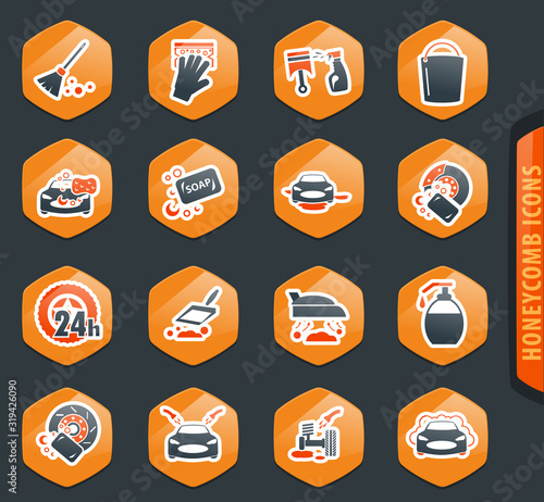 Car wash shower service icons set
