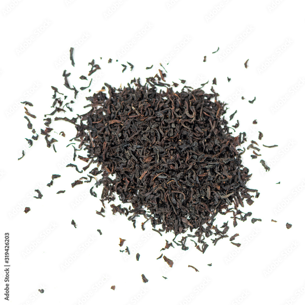 pile of natural whole leaf english brackfast ceylon tea isolated on white background pile of natural whole leaf english brackfast ceylon tea isolated on white background