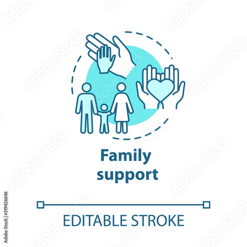 Family support concept icon. Parental care. Relatives backing. Family unity, protection, help idea thin line illustration. Vector isolated outline RGB color drawing. Editable stroke