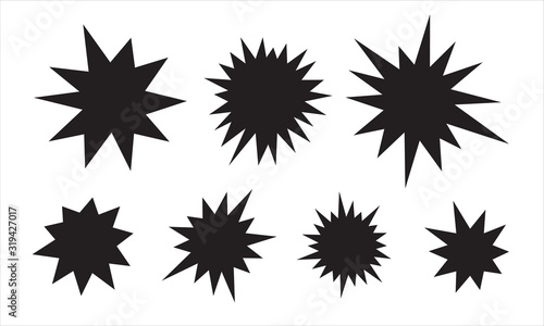Irregular sunburst badges set. Starburst isolated for promo flyers and advertising. Burst for comics 