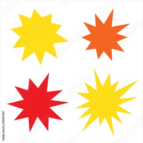Irregular sunburst badges set. Starburst isolated for promo flyers and advertising. Burst for comics 